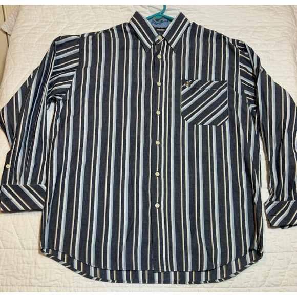 Vintage Phat Farm Men’s Large Button Down w/ Cuff Links gray blue white - Picture 1 of 9